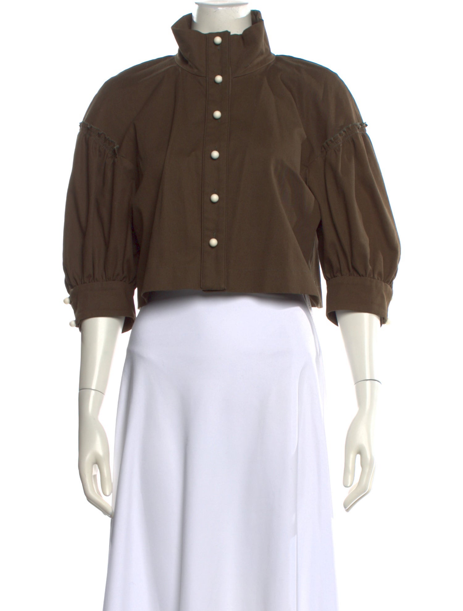 Anna Mason Mock Neck Three-Quarter Sleeve Crop Top