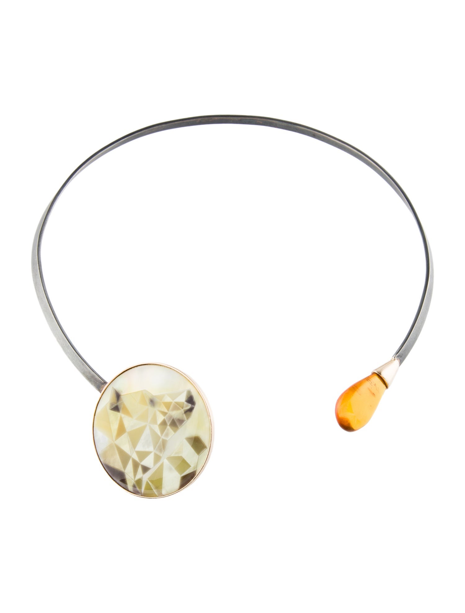 Anna Maccieri Rossi Mother of Pearl & Amber Honey Bear Collar Necklace