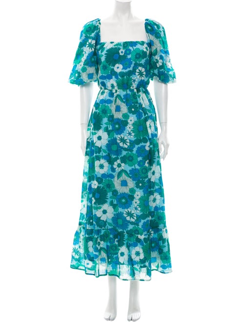 Antik Batik Floral Print Midi Length Dress Blue