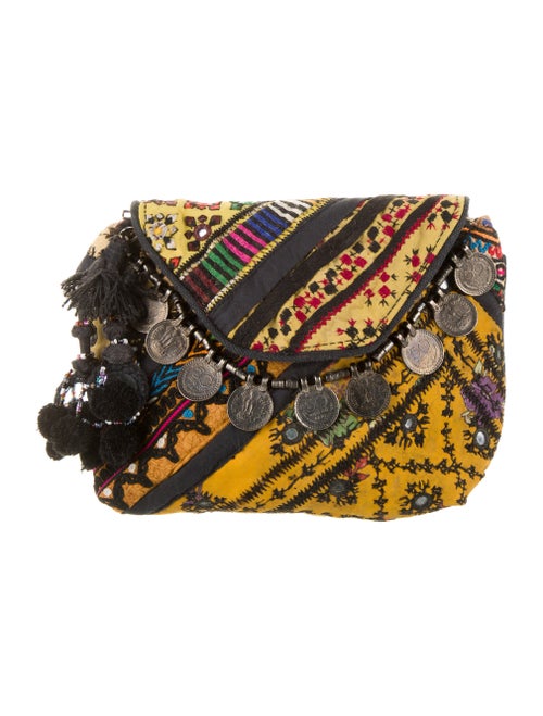 Antik Batik Embellished Flap Clutch Yellow