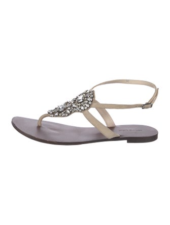 Antik Batik Suede Crystal Embellishments T-Strap Sandals