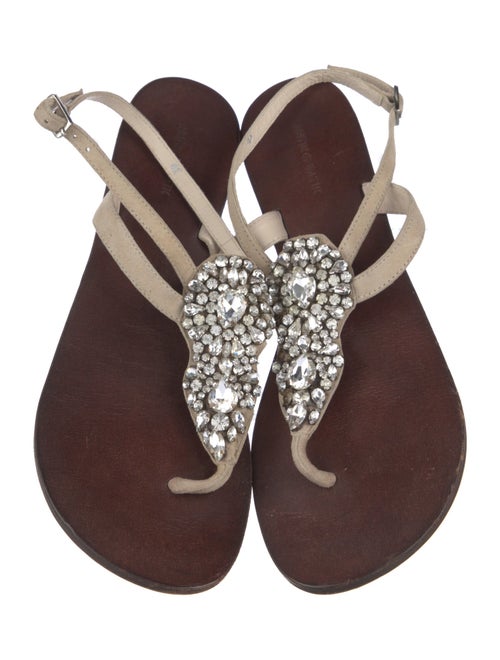 Antik Batik Suede Crystal Embellishments T-Strap Sandals