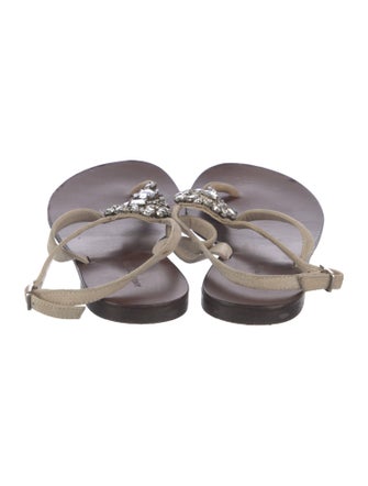 Antik Batik Suede Crystal Embellishments T-Strap Sandals