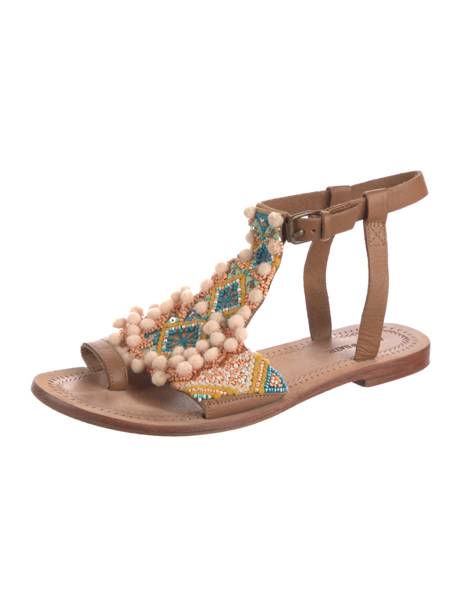 Antik Batik Leather Beaded Accents T-Strap Sandals