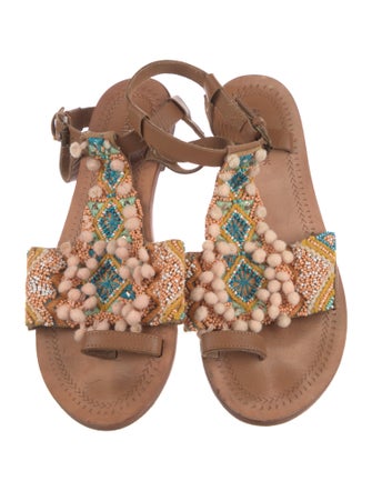 Antik Batik Leather Beaded Accents T-Strap Sandals