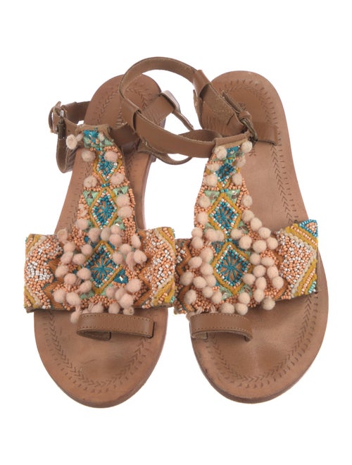 Antik Batik Leather Beaded Accents T-Strap Sandals