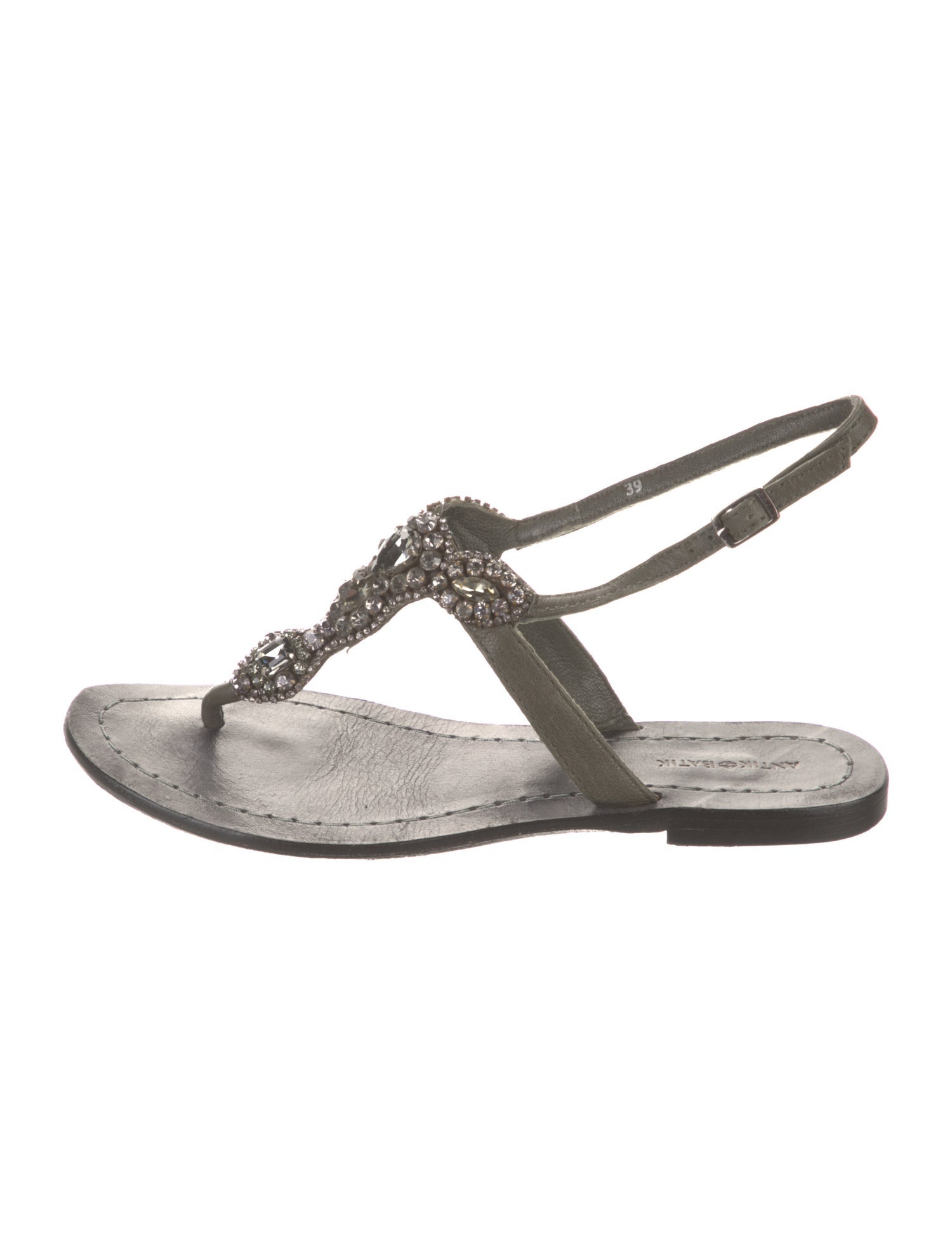 Antik Batik Leather Crystal Embellishments T-Strap Sandals