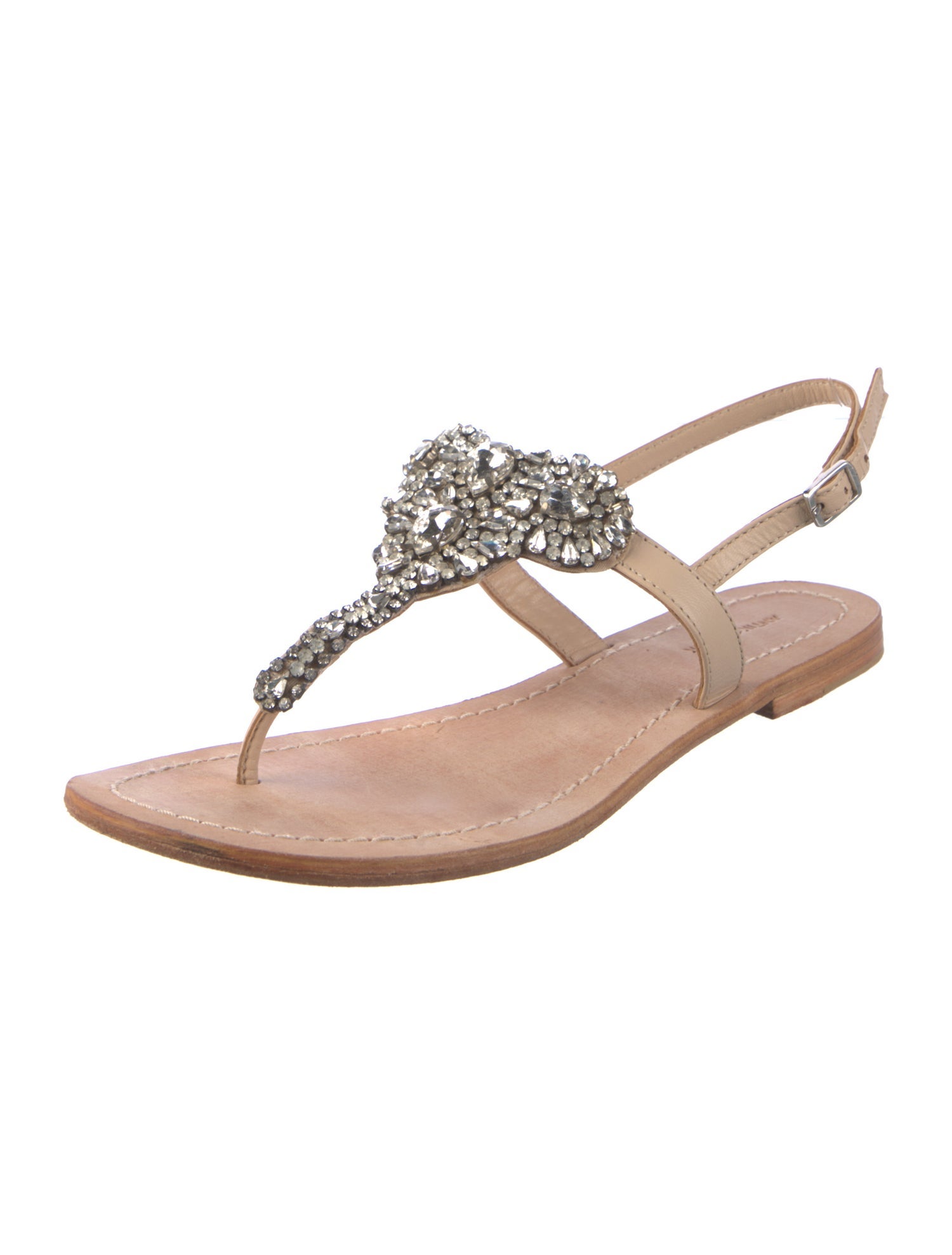 Antik Batik Leather Crystal Embellishments T-Strap Sandals