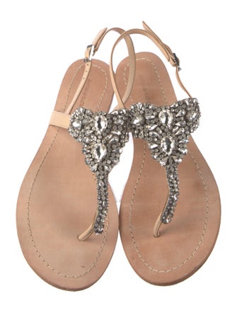 Antik Batik Leather Crystal Embellishments T-Strap Sandals