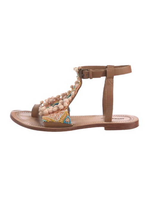 Antik Batik Leather Beaded Accents T-Strap Sandals