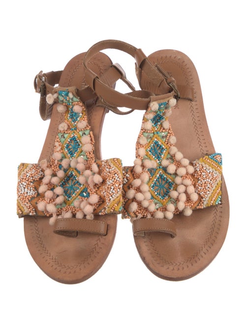 Antik Batik Leather Beaded Accents T-Strap Sandals