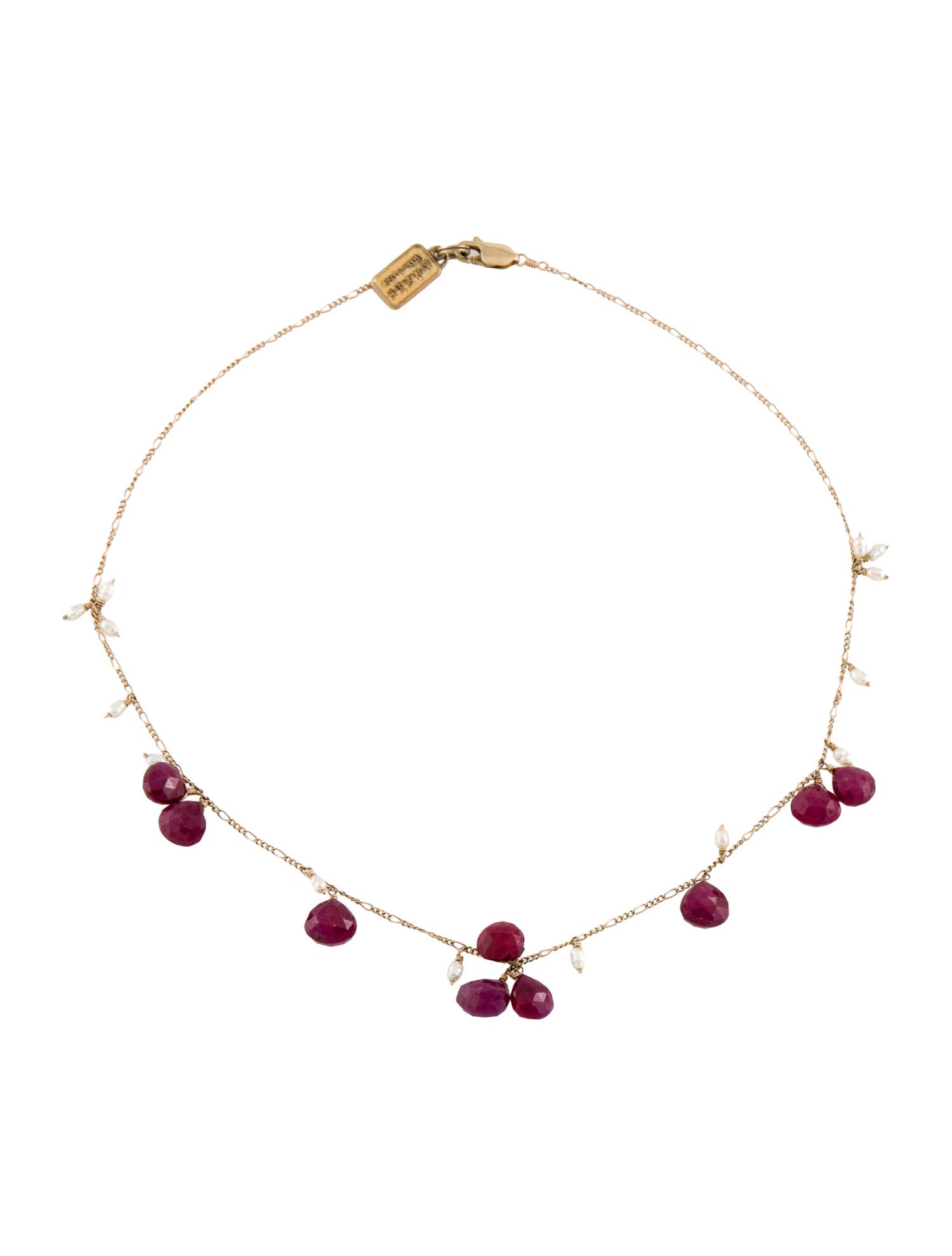 Anzie Dyed Ruby & Pearl Station Collar Necklace
