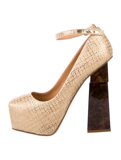 Aperlai Raffia Printed Pumps Gold