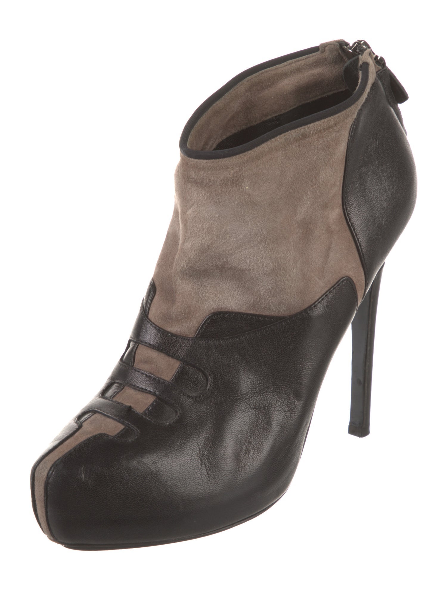 Aperlai Leather Colorblock Pattern Lace-Up Boots