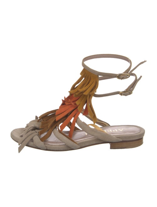 Aperlai Suede Fringe Trim Accent Gladiator Sandals
