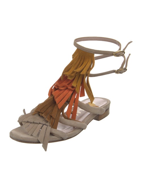 Aperlai Suede Fringe Trim Accent Gladiator Sandals
