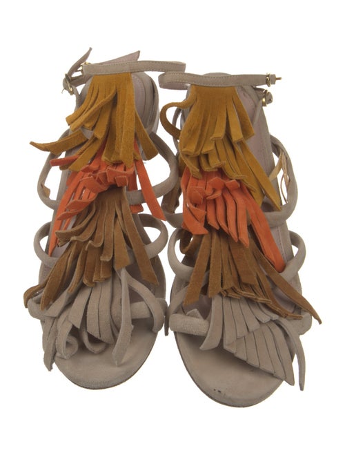 Aperlai Suede Fringe Trim Accent Gladiator Sandals