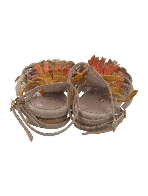Aperlai Suede Fringe Trim Accent Gladiator Sandals