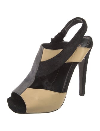 Aperlai Ponyhair Colorblock Pattern Slingback Pumps