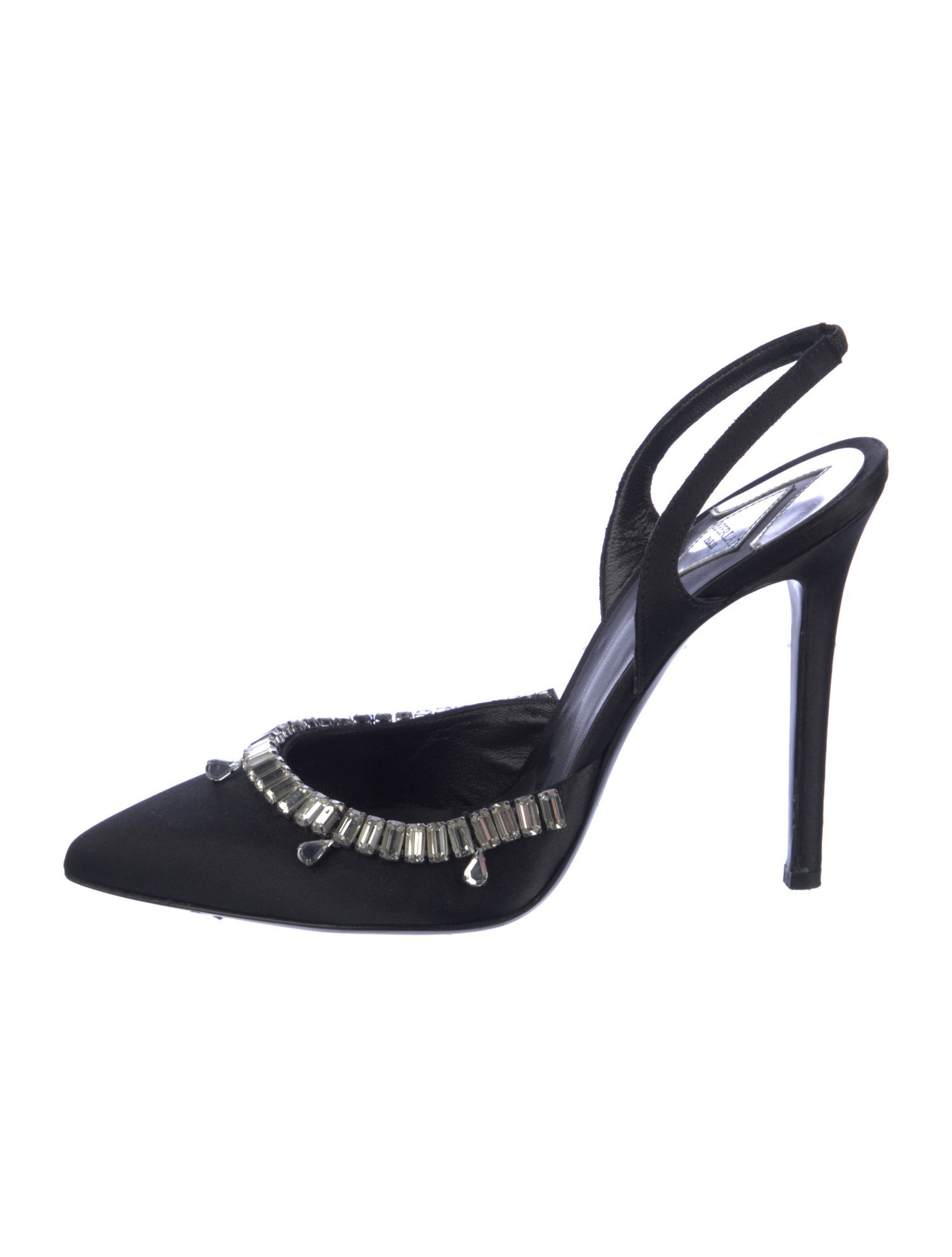 Aperlai Satin Crystal Embellishments Slingback Pumps