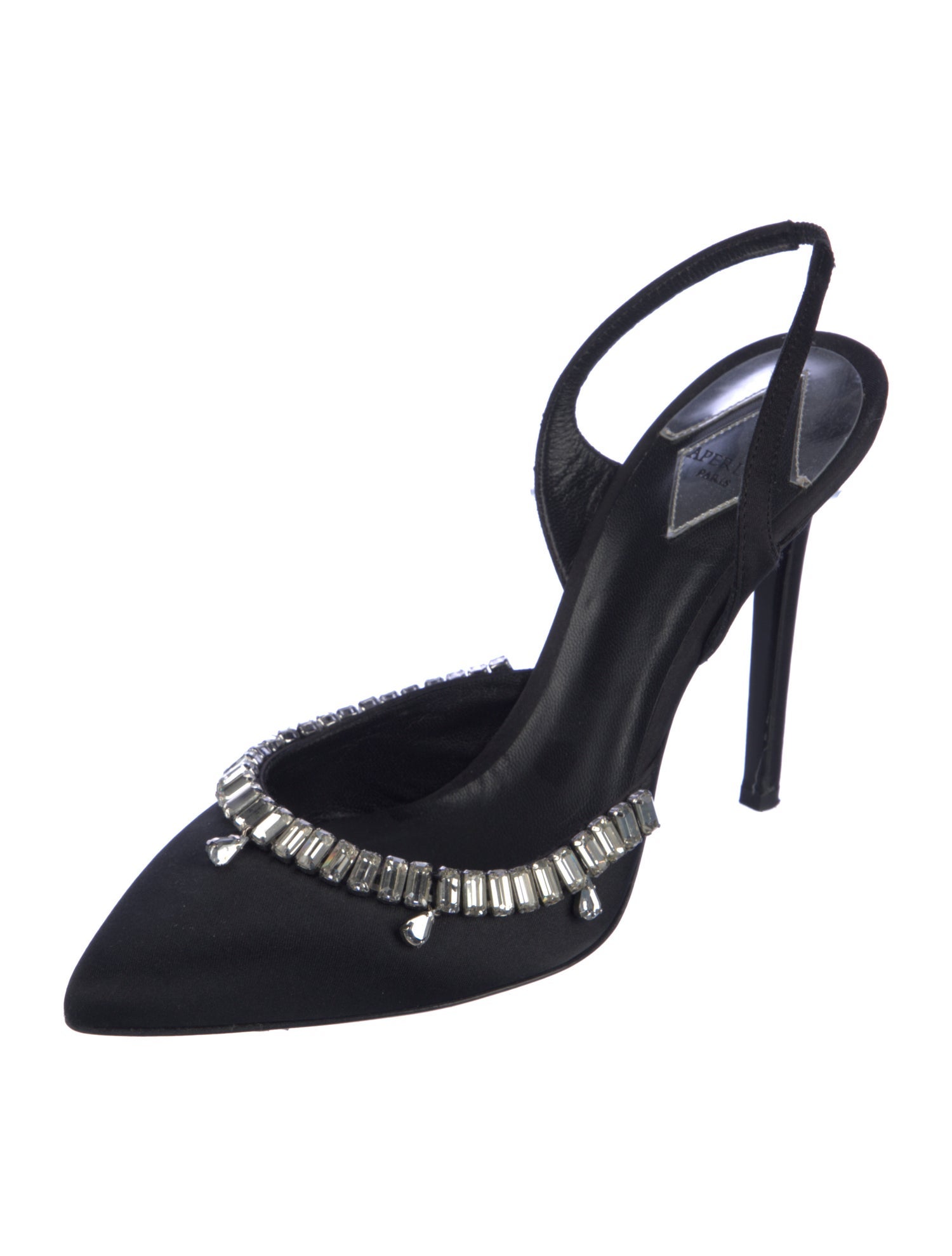 Aperlai Satin Crystal Embellishments Slingback Pumps