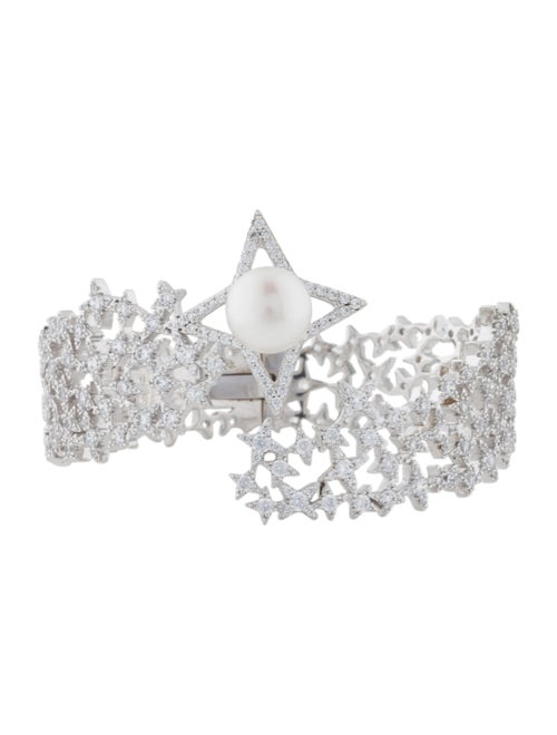 APM Monaco Pearl & Cubic Zirconia Stars Cuff Silve