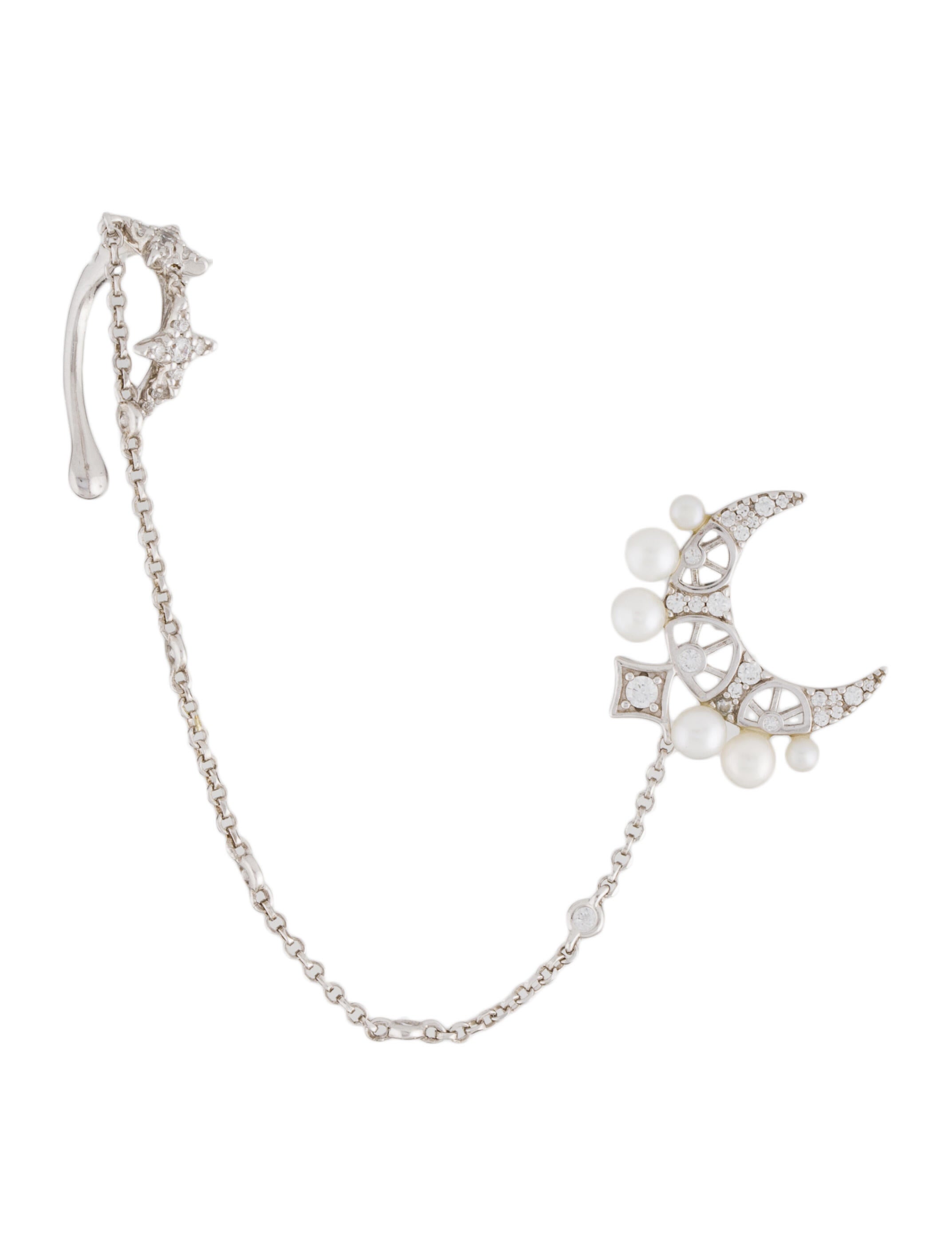 APM Monaco Faux Pearl & Crystal 'Moon & Stars' Ear Cuff Silver