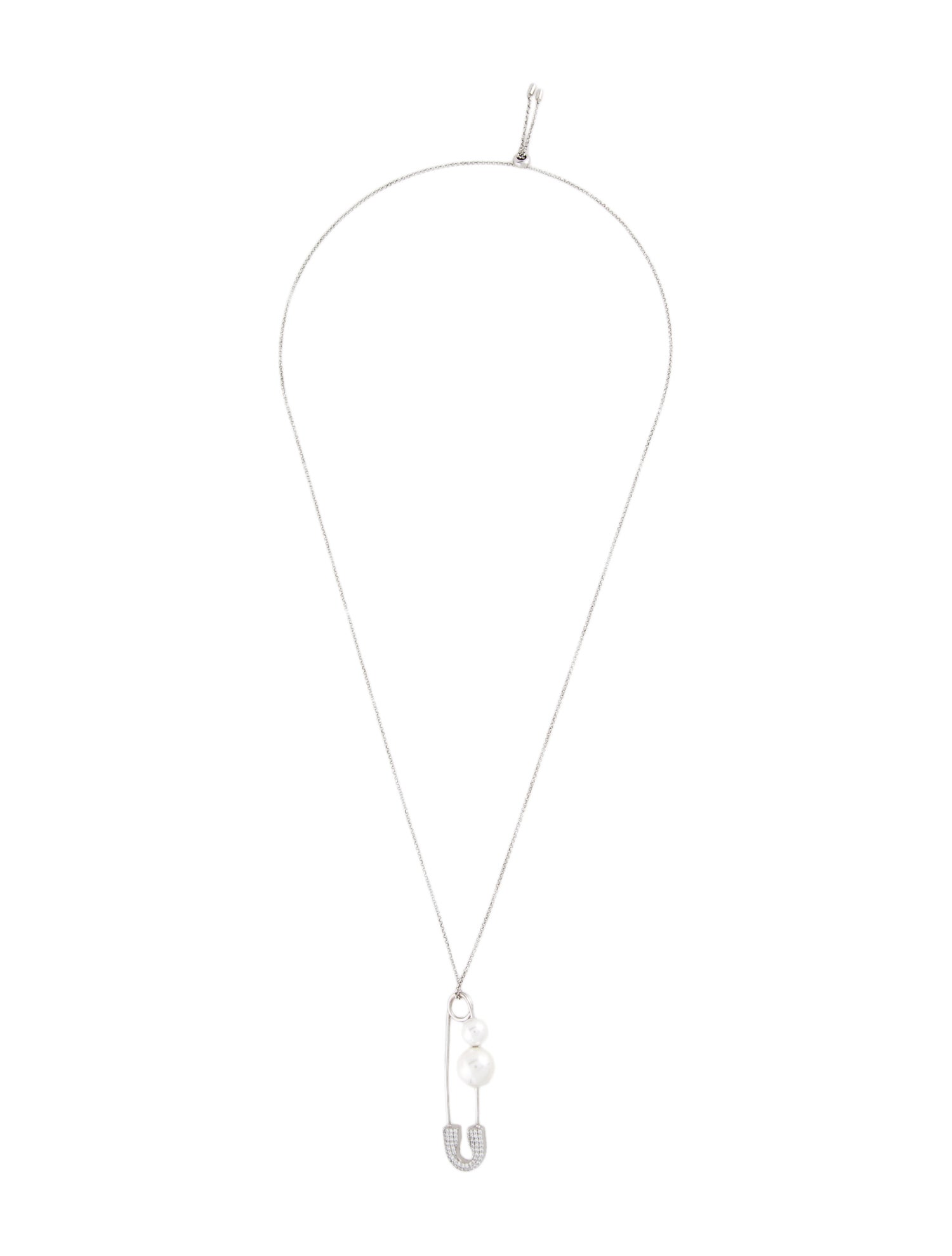 APM Monaco Cubic Zirconia & Faux Pearl Safety Pin Pendant Necklace