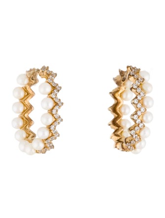 APM Monaco Pearl & Cubic Zirconia Up and Down Hoop Earrings