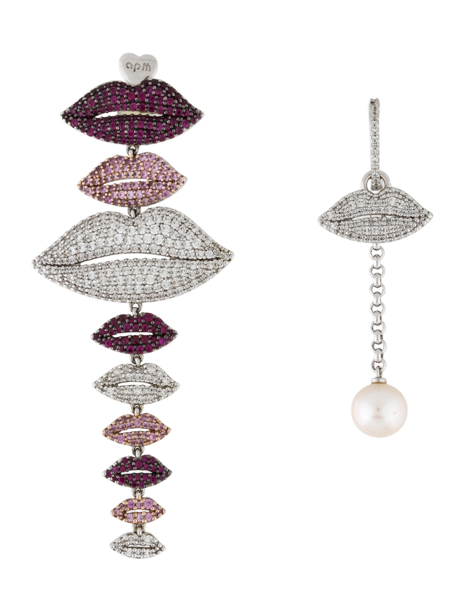 APM Monaco Pearl & Cubic Zirconia Bali Asymmetric Multicolor Lips Drop Earrings
