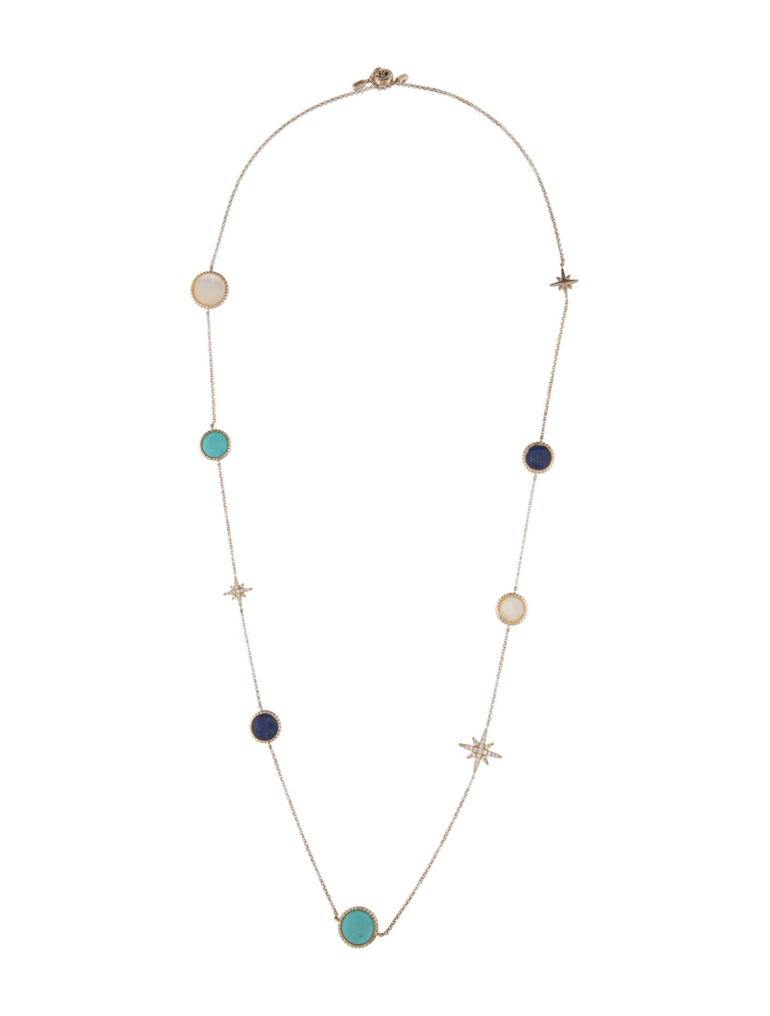 APM Monaco Mother of Pearl, Cubic Zirconia & Blue Stone Station Necklace