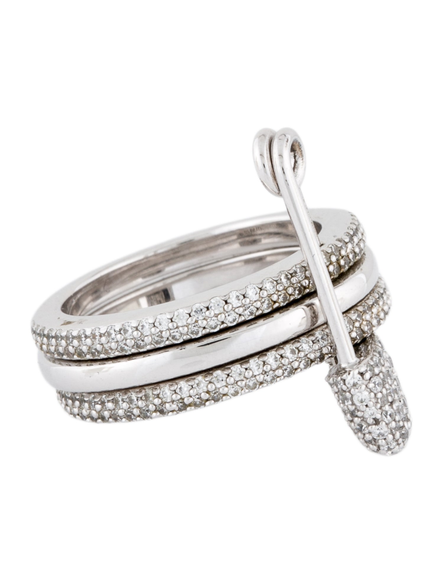 APM Monaco Crystal Morse Code Love, Smile, Bonheur Triple Hoop Safety Pin Ring