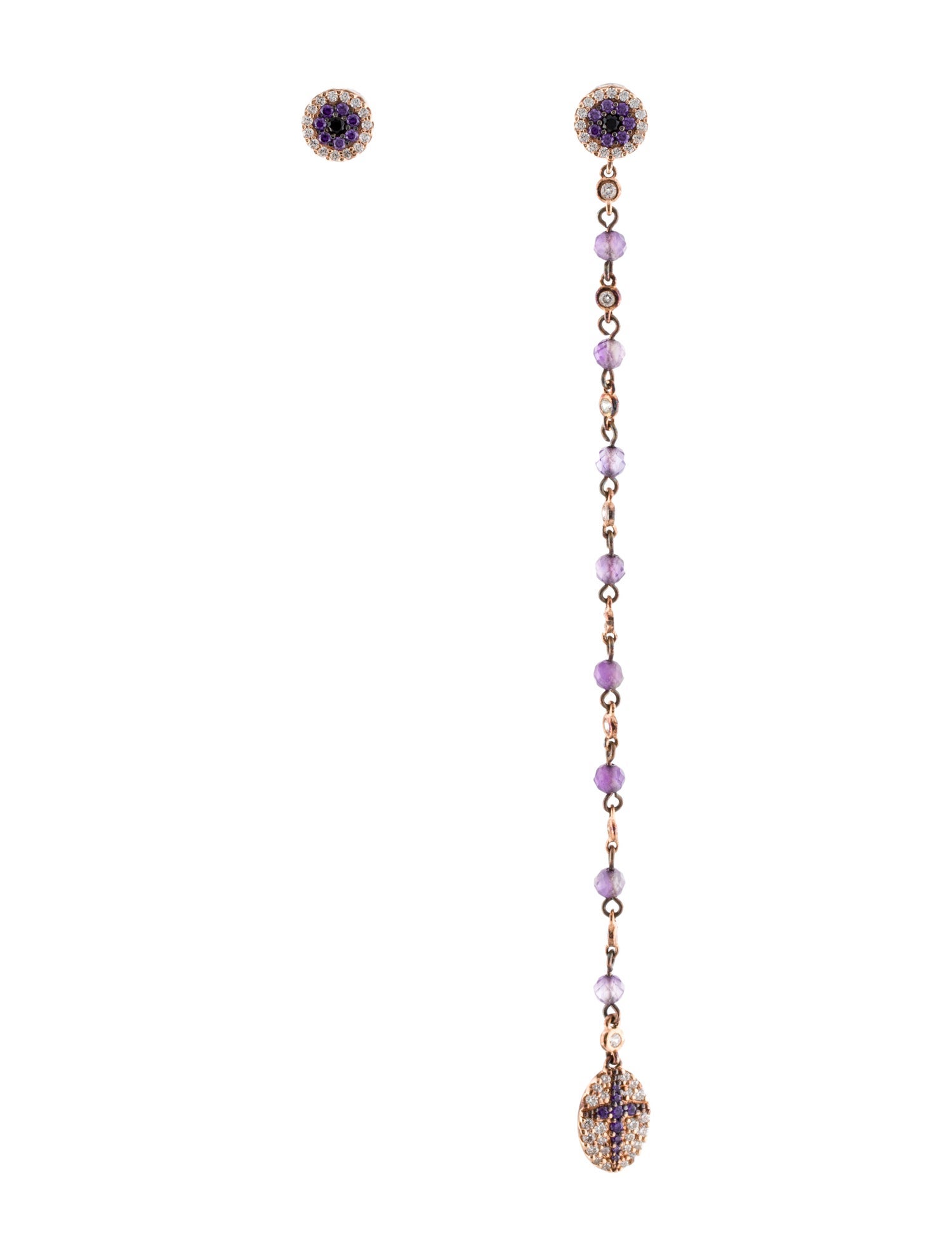 APM Monaco Cubic Zirconia & Amethyst Mismatched Drop Stud Earrings