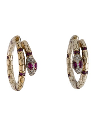 APM Monaco Synthetic Ruby & Cubic Zirconia Snake Hoop Earrings