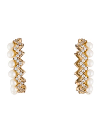 APM Monaco Pearl & Cubic Zirconia Up and Down Hoop Earrings
