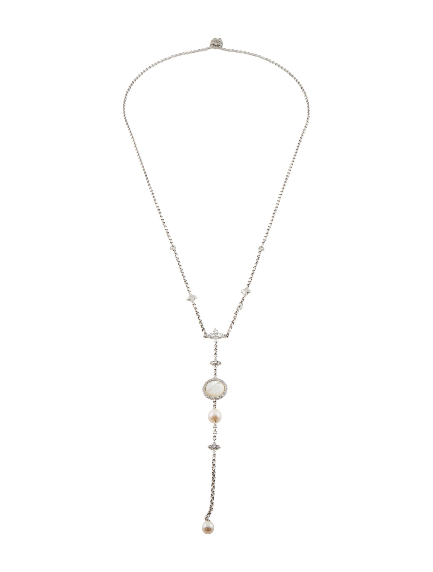 APM Monaco Mother Of Pearl,Pearl & Cubic Zirconia Adjustable Lavalier Necklace