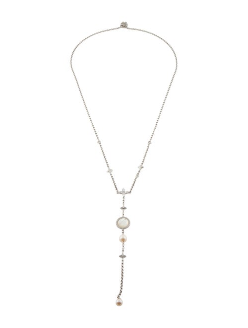 APM Monaco Mother Of Pearl,Pearl & Cubic Zirconia Adjustable Lavalier Necklace