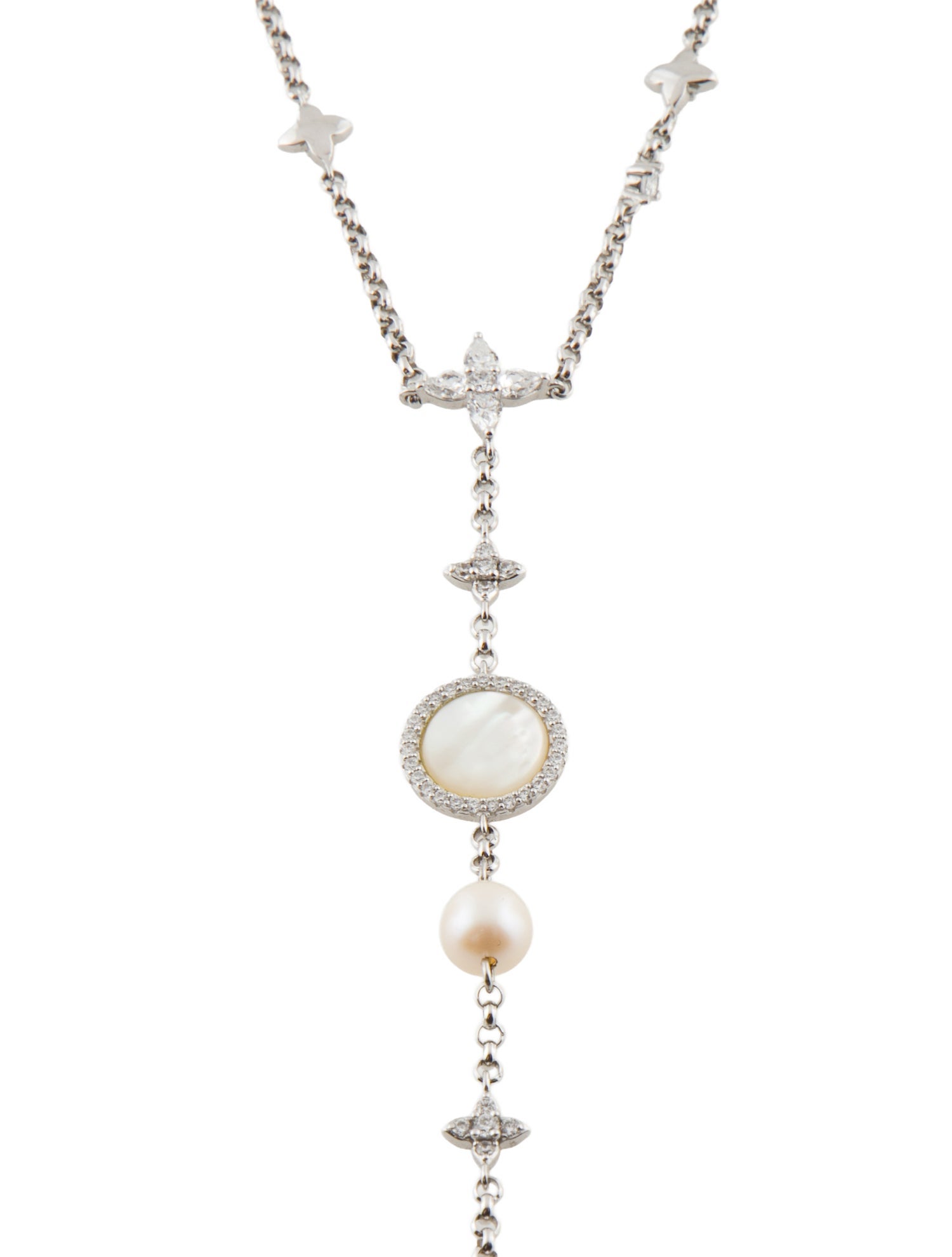 APM Monaco Mother Of Pearl,Pearl & Cubic Zirconia Adjustable Lavalier Necklace