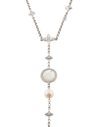 APM Monaco Mother Of Pearl,Pearl & Cubic Zirconia Adjustable Lavalier Necklace