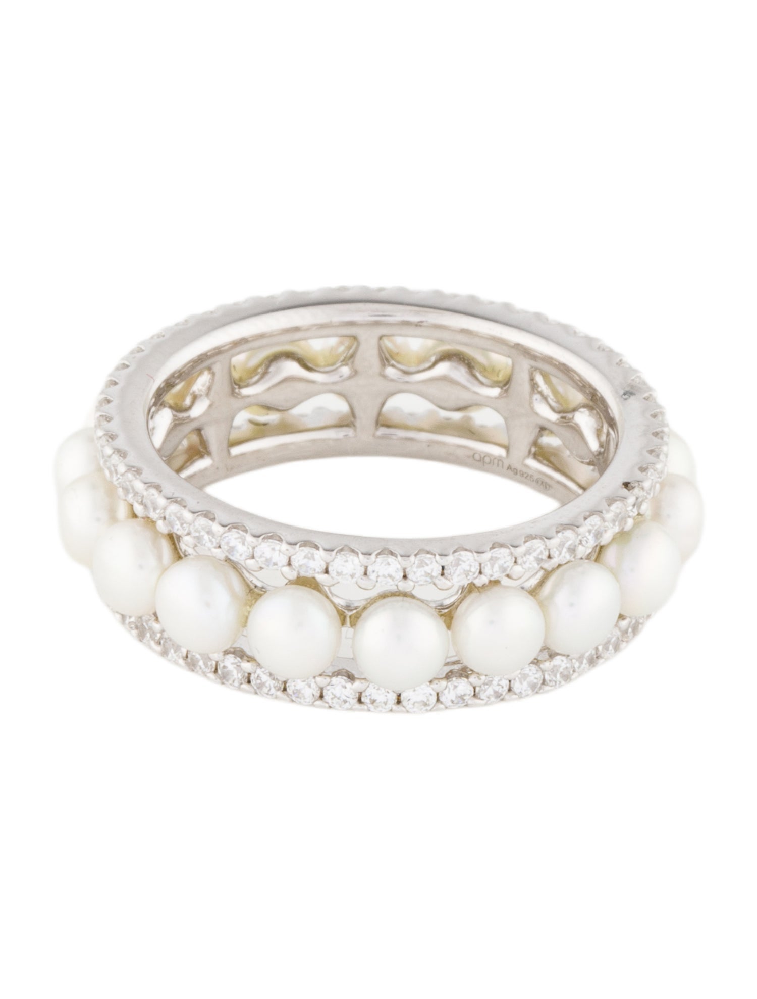 APM Monaco Pearl & Crystal Double Hoop Ring