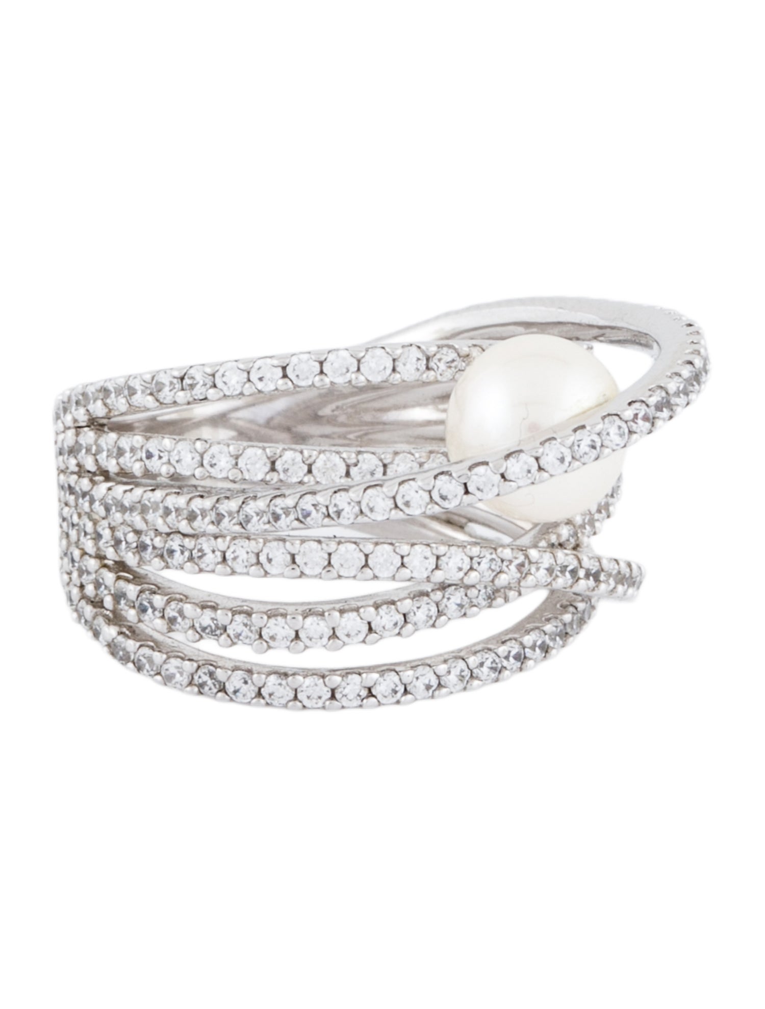 APM Monaco Multi-Hoop Faux Pearl & Crystal Band