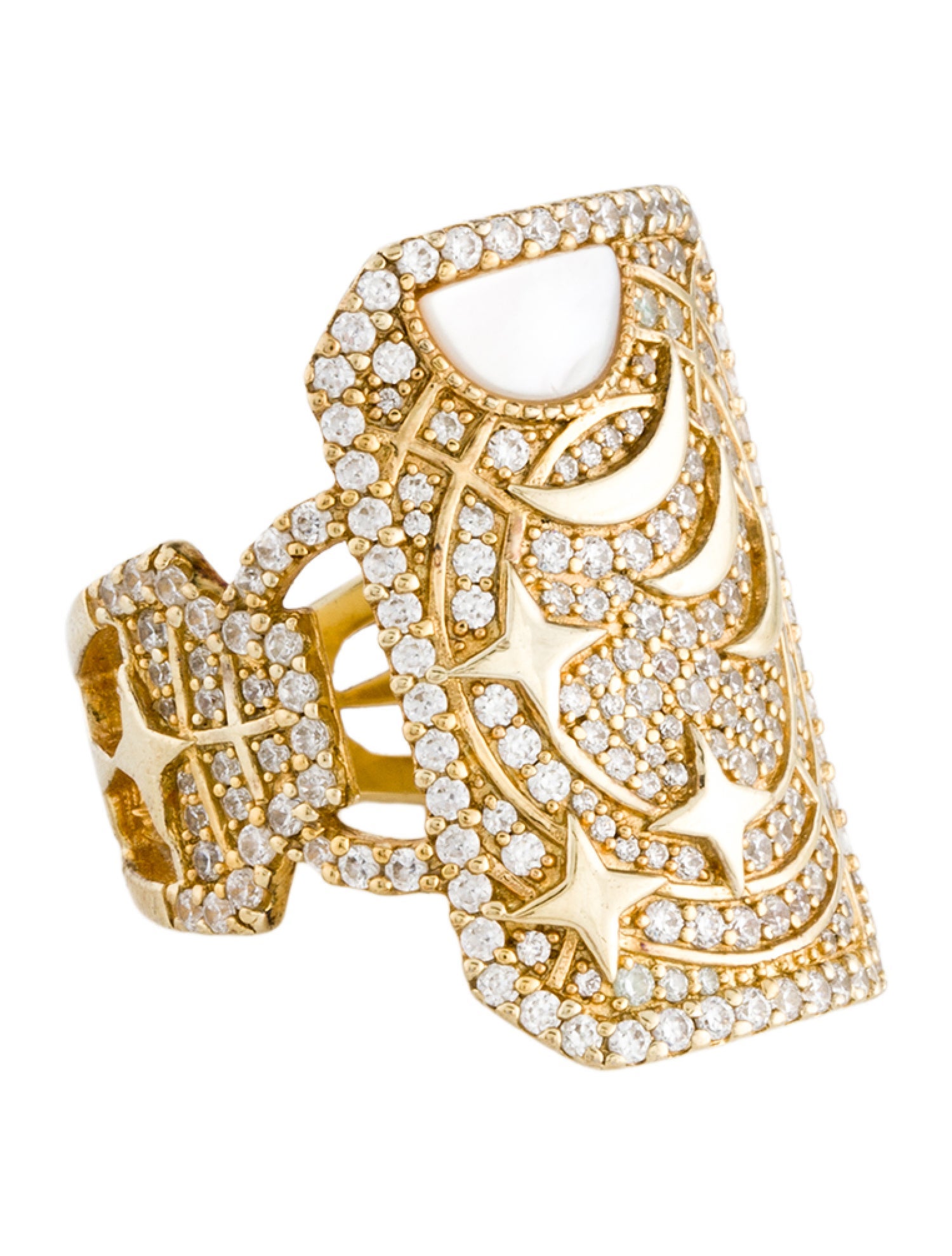 APM Monaco Mother of Pearl & Cubic Zirconia Moon and Stars Cocktail Ring