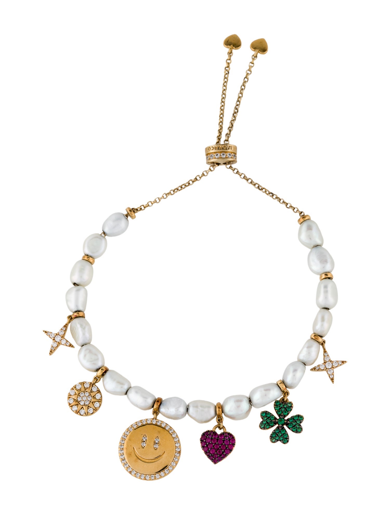 APM Monaco Pearl & Multistone Adjustable Lucky Charm Bracelet