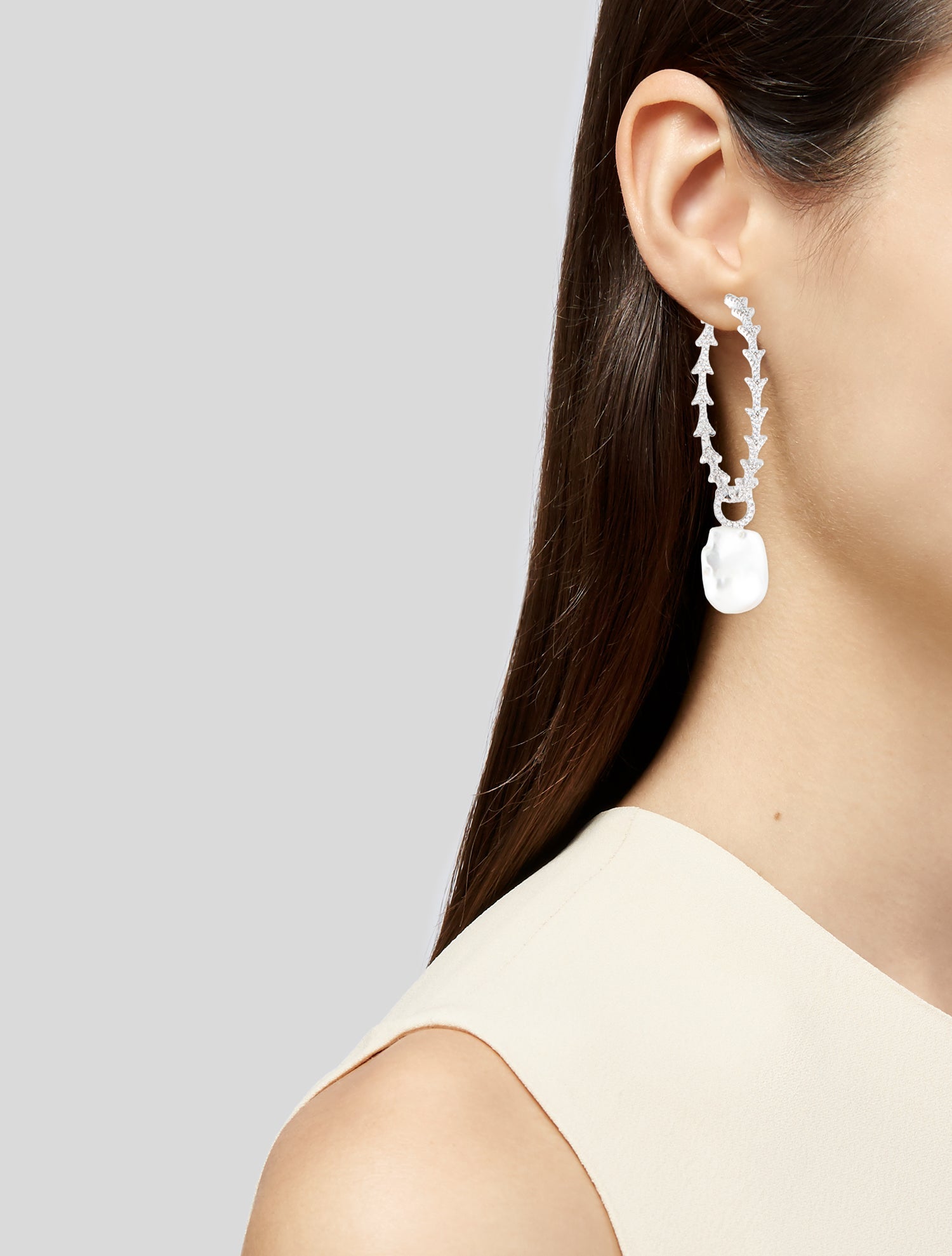 APM Monaco Cubic Zirconia & Pearl Hoop Earrings