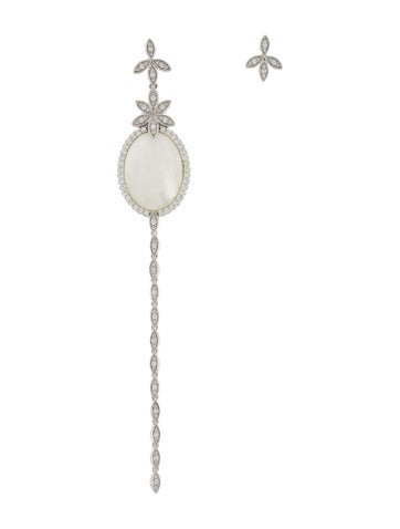 Pre-owned Apm Monaco Mother Of Pearl & Cubic Zirconia Mismatched Drop Earrings In White
