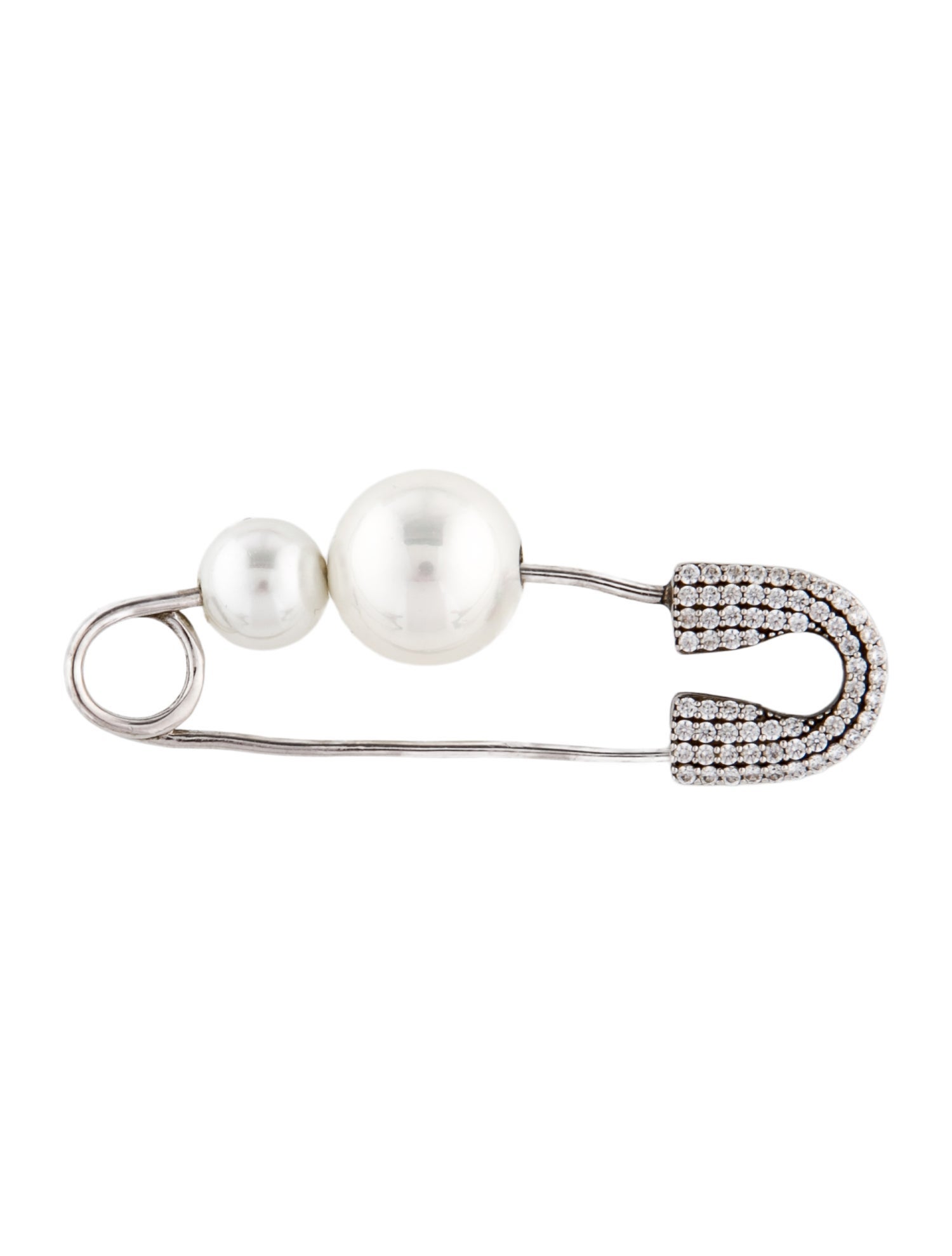 APM Monaco Faux Pearl & Cubic Zirconia Safety Pin Pendant