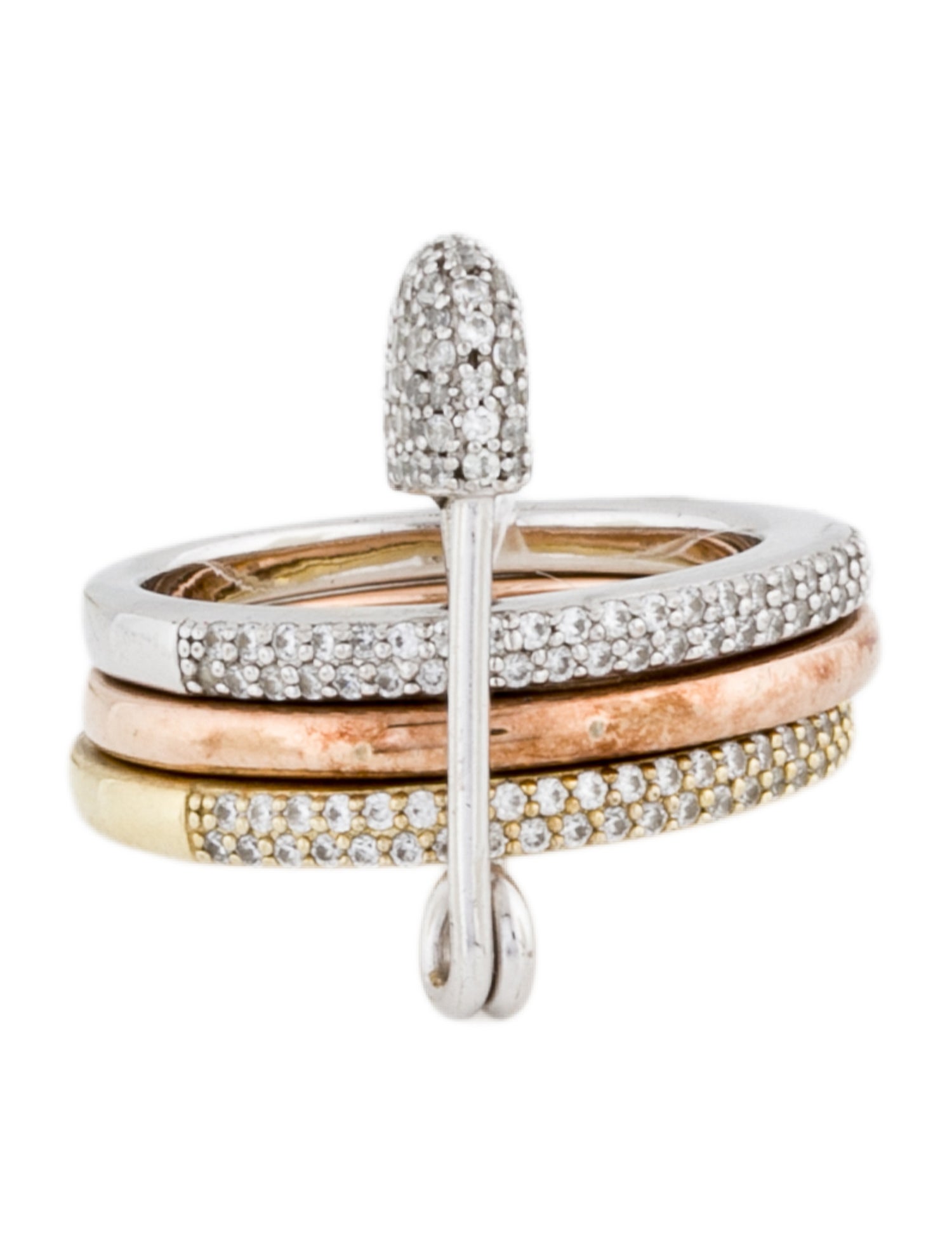 apm Monaco パールクリスタルリング APM Monaco Cubic Zirconia 'Triple Color Safety Pin' Ring - Band