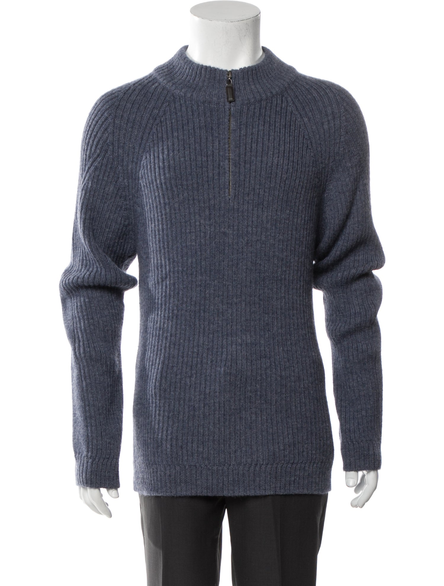 Alicia Adams Alpaca Baby Alpaca Mock Neck Polo Sweater Blue Sweaters