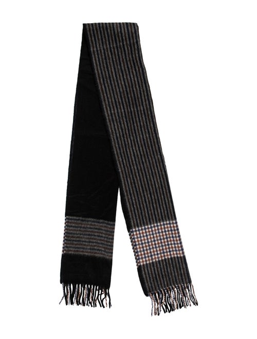 Aquascutum Lambswool & Angora Striped Scarf Black