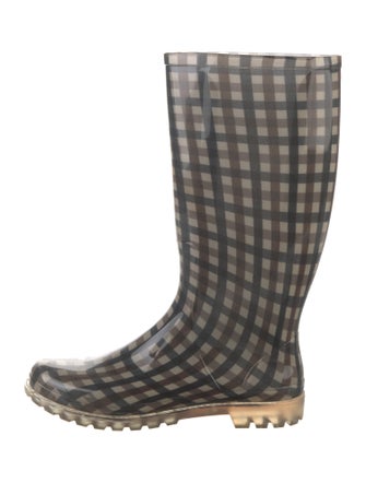 Aquascutum Rubber Plaid Print Rain Boots